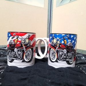 Patriotic w/motorcycles coffee mugs. (432)